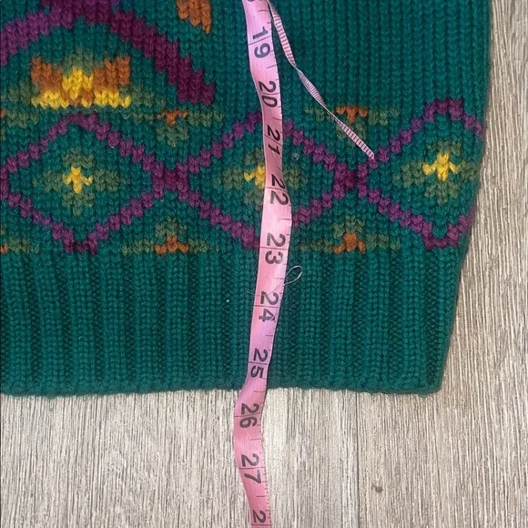 Vintage MS Russ Green Patterned Women's Sweater cardigan wool 3x - Picture 6 of 8